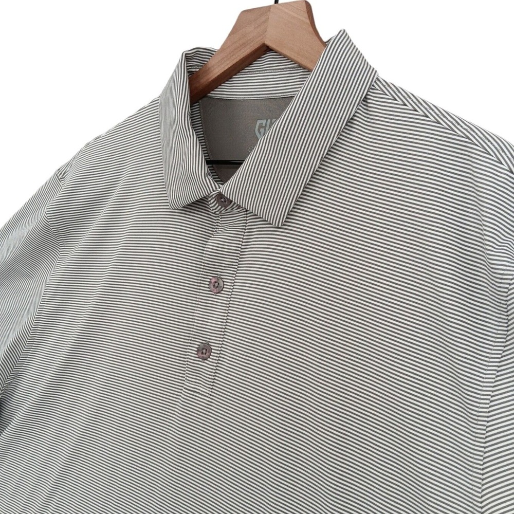 Graham Luxe Polo Shirt Mens XL Grey Striped Short Sleeve Performance Quick Dry